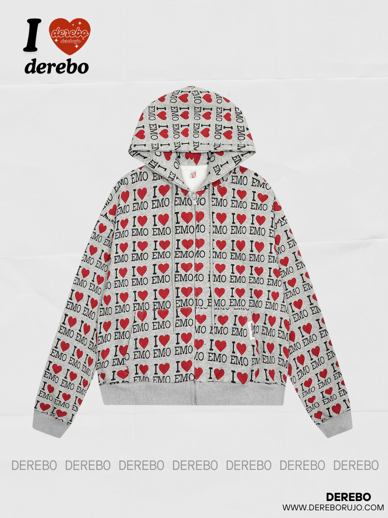 dereborujo（ドレボルゾー）の「アイラブオーバーグレーフーデッドスウェットジップアップ（ジャケット/アウター）」