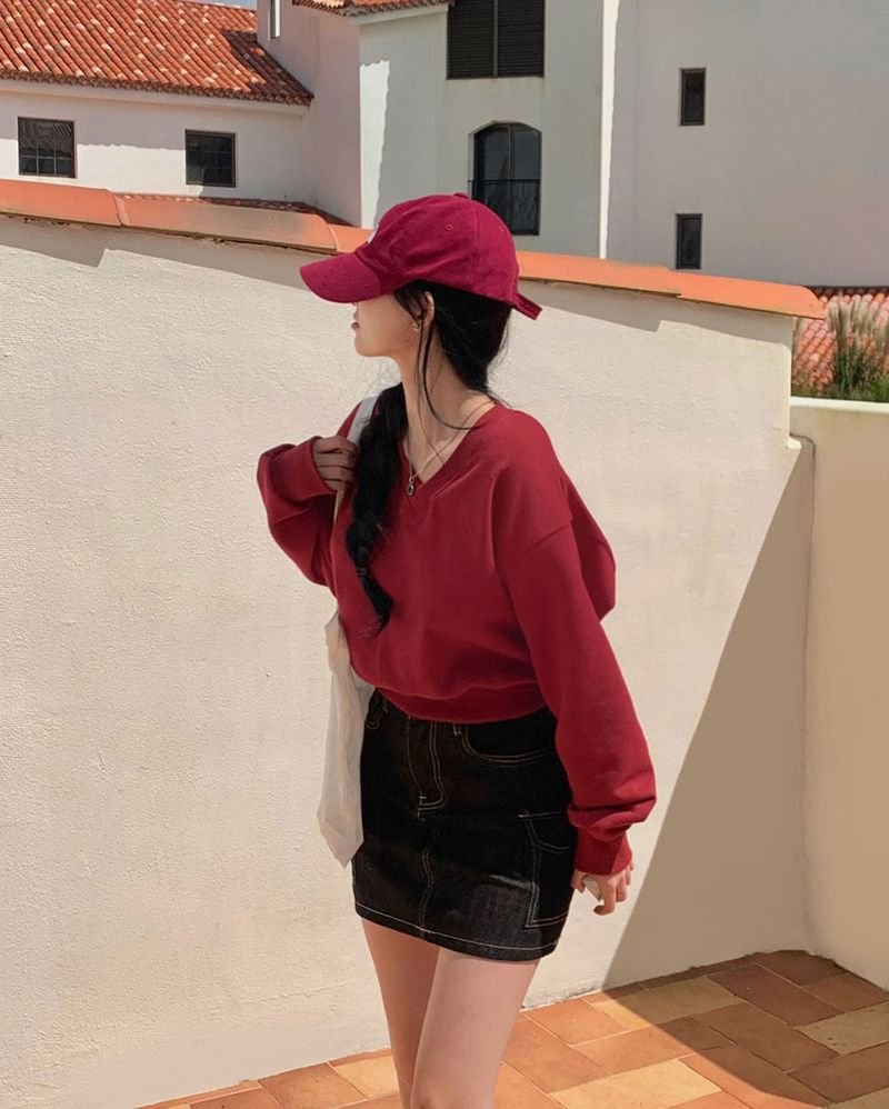 [Bellide made] Pastel V-neck cropped sweatshirt