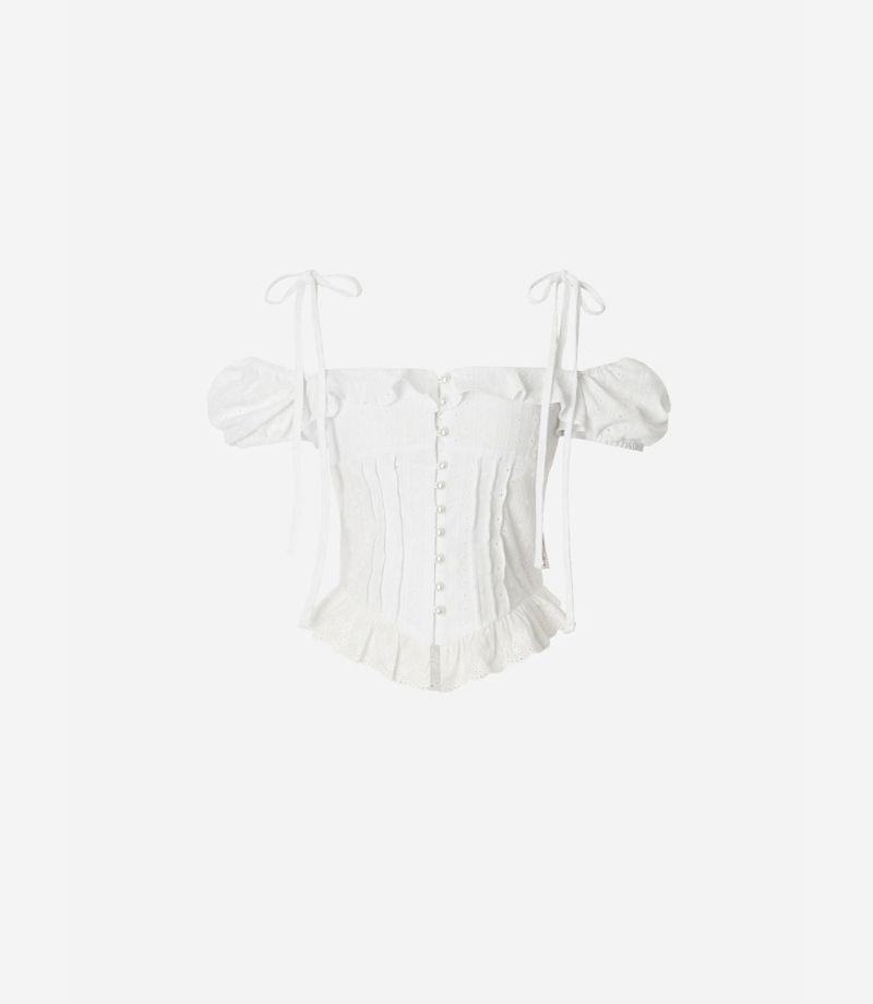 ROSÉ 2 Off-Shoulder Pintuck Lace Blouse