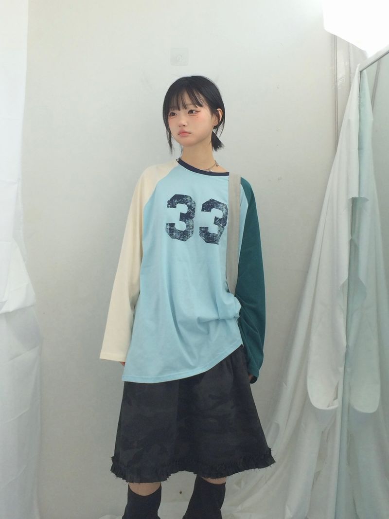 Number-printed color long sleeve