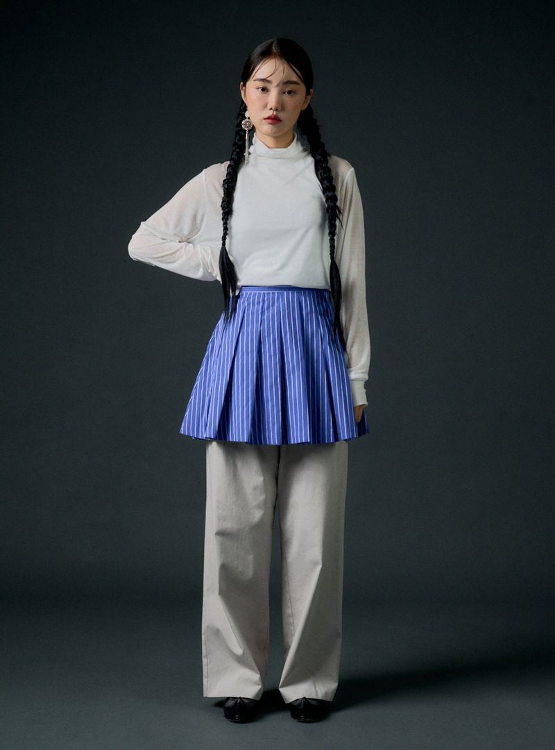 rram（アラーム）の「Stripe pleats skirt (blue)（Skirts）」