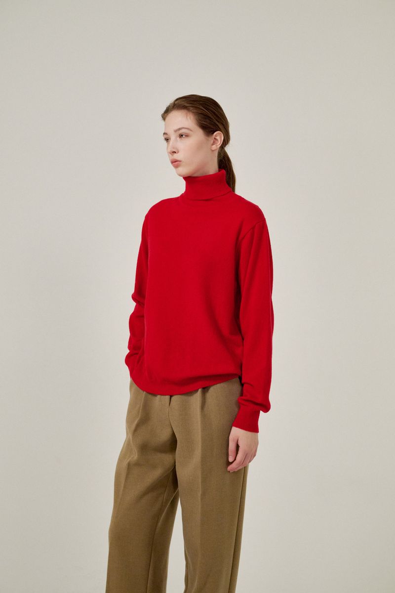 Cashmere turtle neck knit (Red)