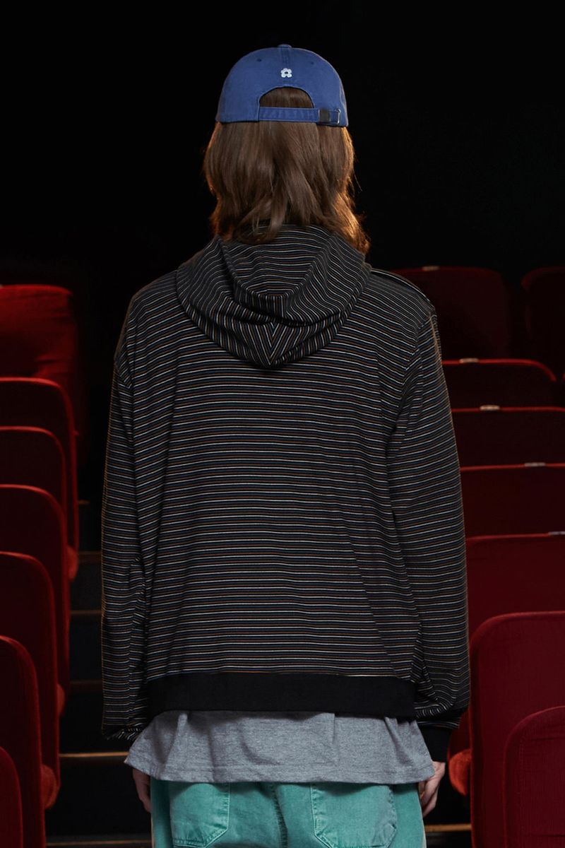 STRIPE LOGO HOODIE / BLACK