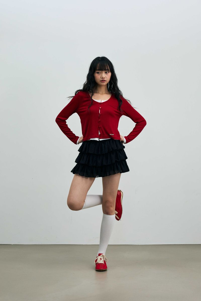 LYLA LAYERED CARDIGAN / RED-WHITE