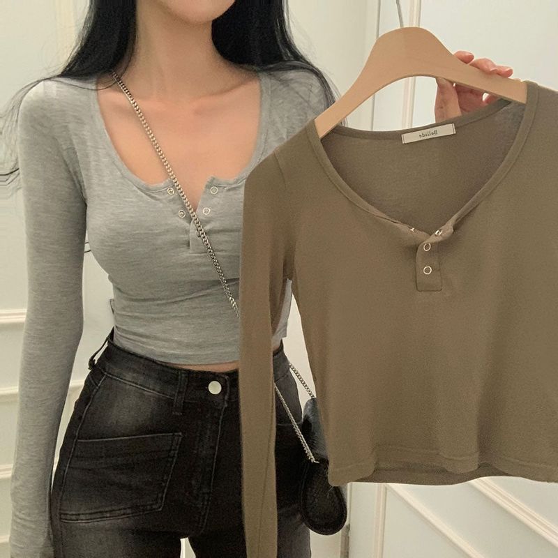 [Bellide made/Long-sleeved VER.]Get Up Snap Button Crop Long Sleeve Tee