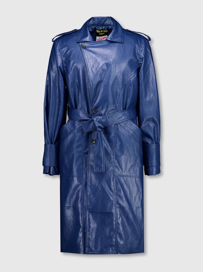 Curved Leather Trench coat (Blue)
