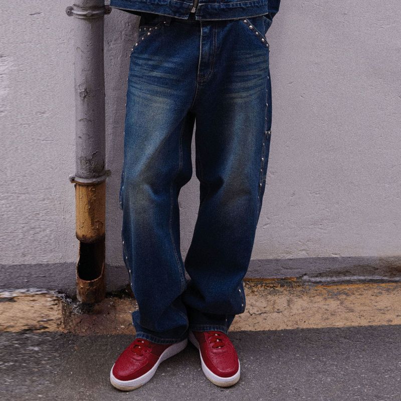 STUD STRAIGHT FIT CARPENTER DENIM PANTS_BLUE