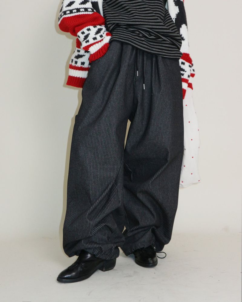 Terry Stripe Banding Carpenter Wide Denim Pants (for all four seasons)