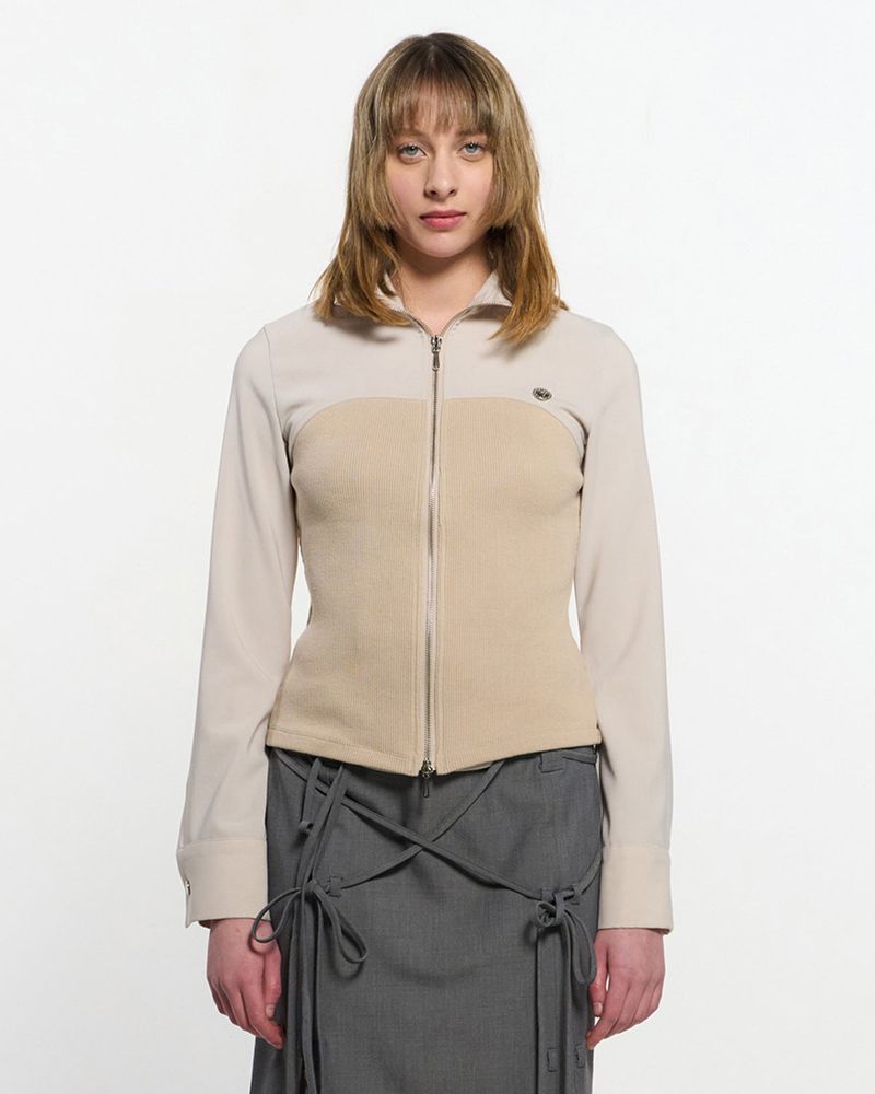 KIMZISU（キムジス）の「Ribbed Slim Zip-up _ IVORY（Jackets/Outerwear）」