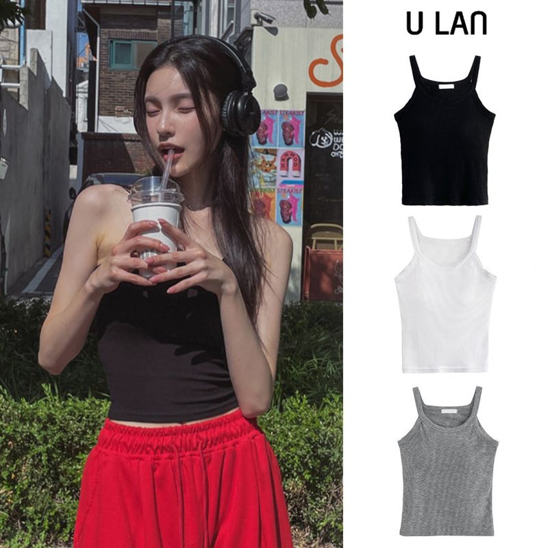 ULAN（ユレン）の「[U-BASIC] チェックストラップホルタースリーブレス (+With Cup)（トップス）」
