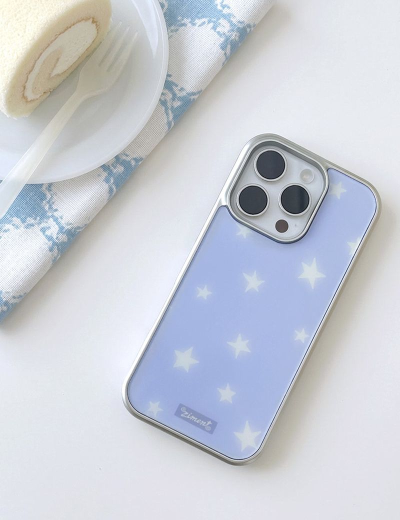 【MADE】Milky Blue Star Silver Bumper Case