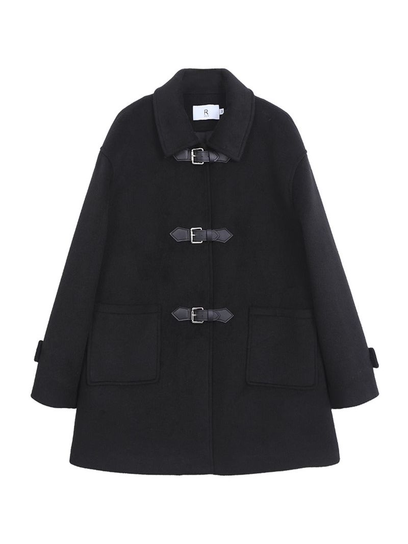 wool black collar buckle half coat