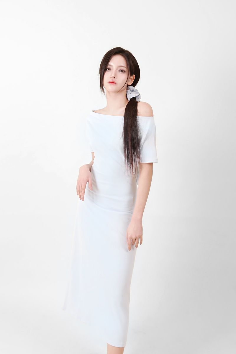 Off-Shoulder Slit Long Onepiece Sky Blue