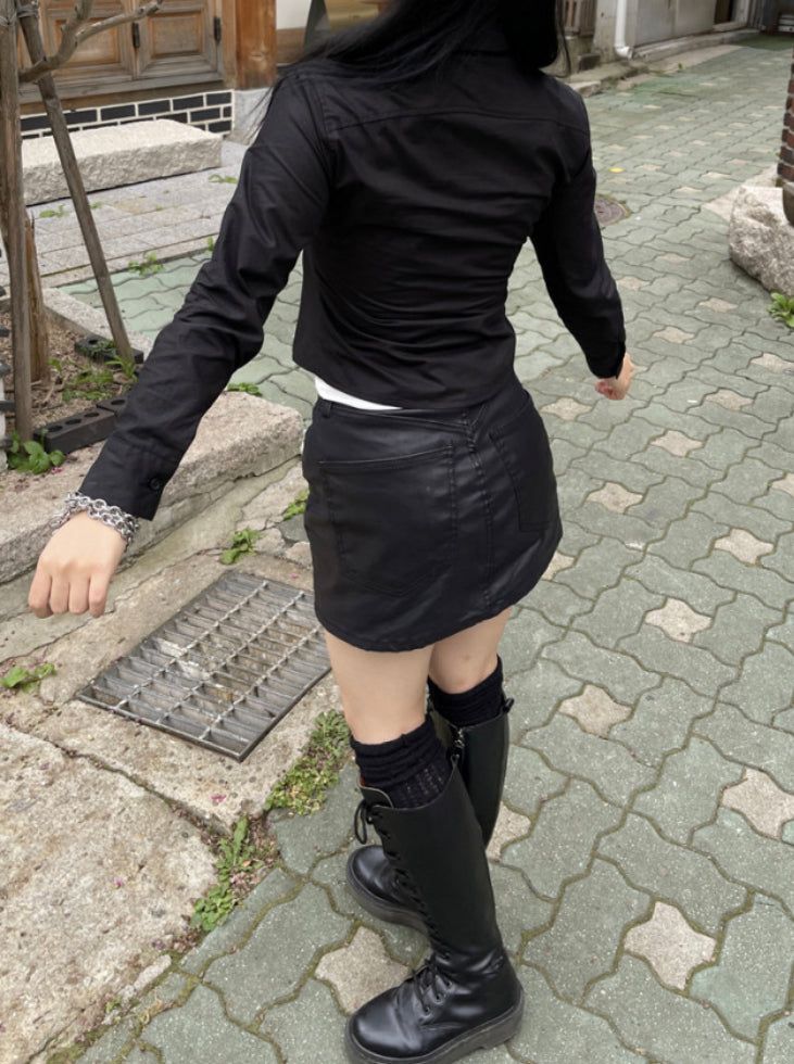 leather rock chic zipper skirt