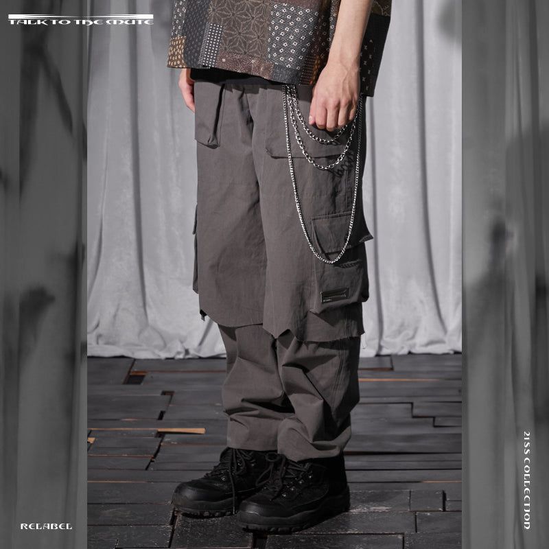 RELABEL Two-Piece Style Workwear Casual Pants with Patch Pockets and Contrast Lining