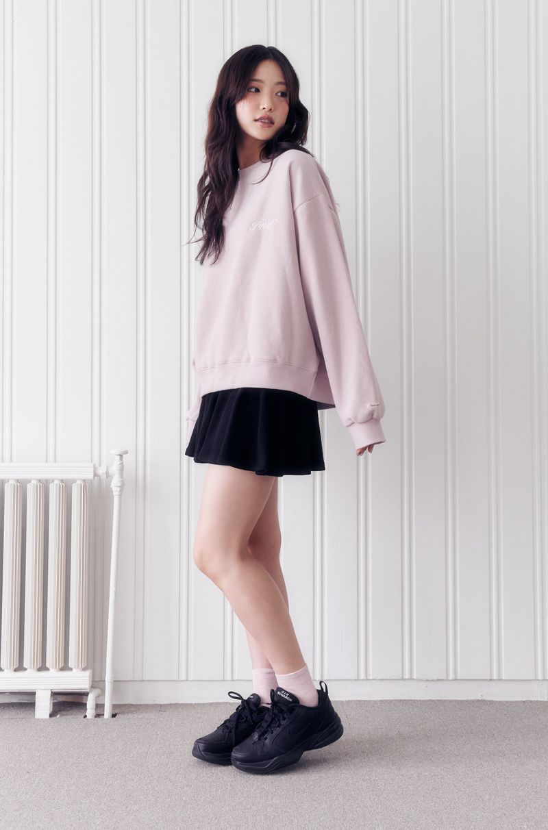 Lettering Round Neck Sweatshirt (PINK)