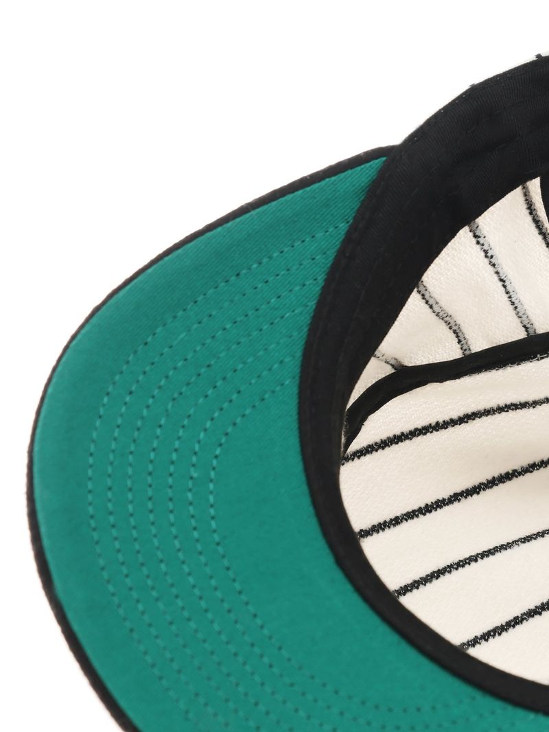 6CRAYON  Retro Flat Top Baseball Cap - Striped Wool Blend with Embroidered Letters