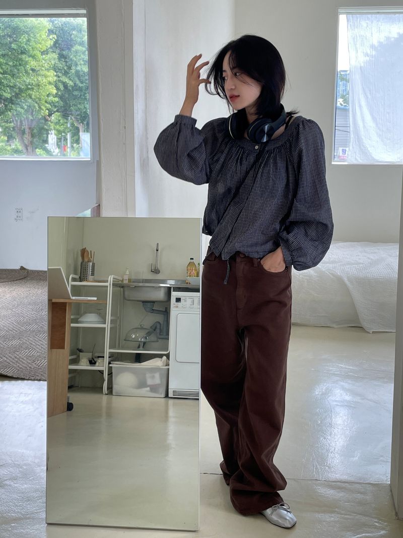 Twill wide cotton pants