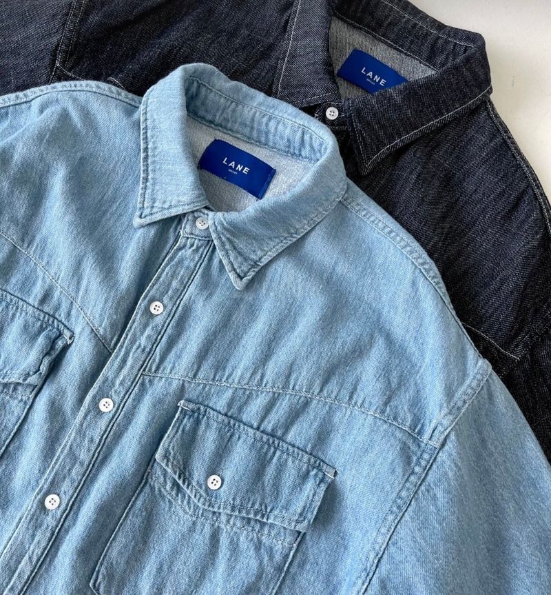LINEN WESTERN DENIM HALF SHITRS(2COLOR)