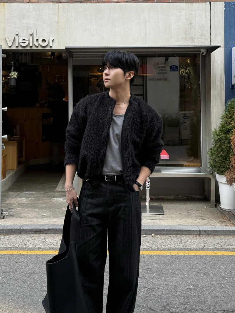 Slub strip denim pants