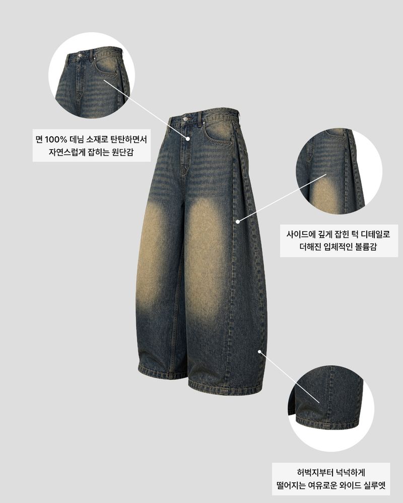 Mech side tuck wide denim pants