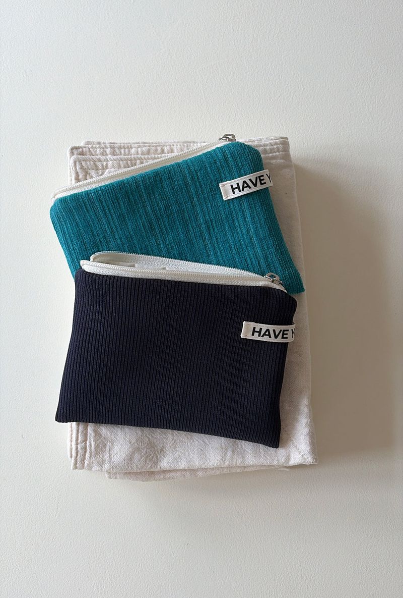 Corduroy flat pouch - turquoise , M size