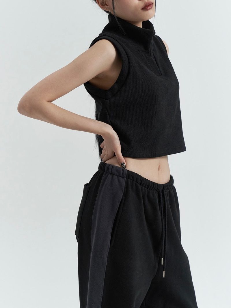 Sleeveless Collar Top, Black