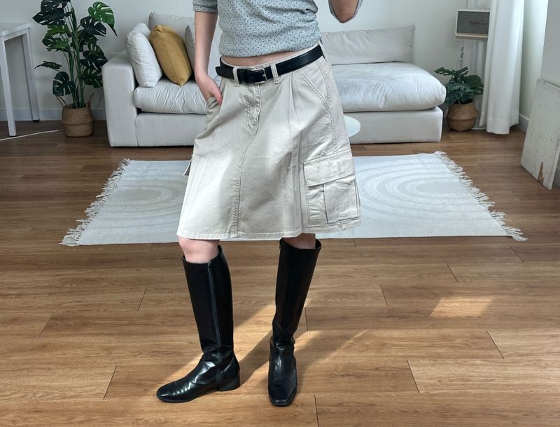 washed cargo midi skirt