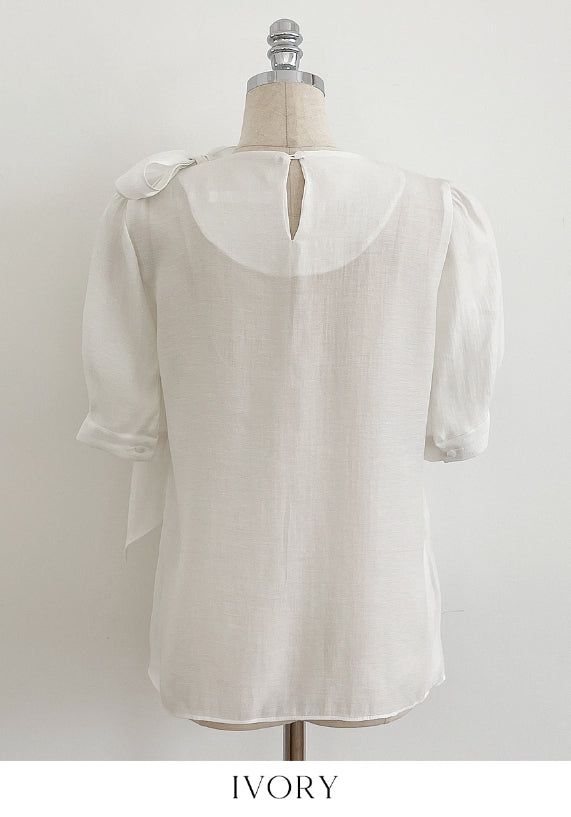 Love It Tie Diagonal Frill Puff Blouse