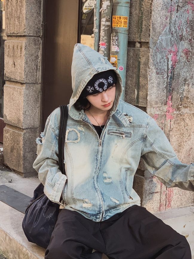 Chris damage hooded denim jacket