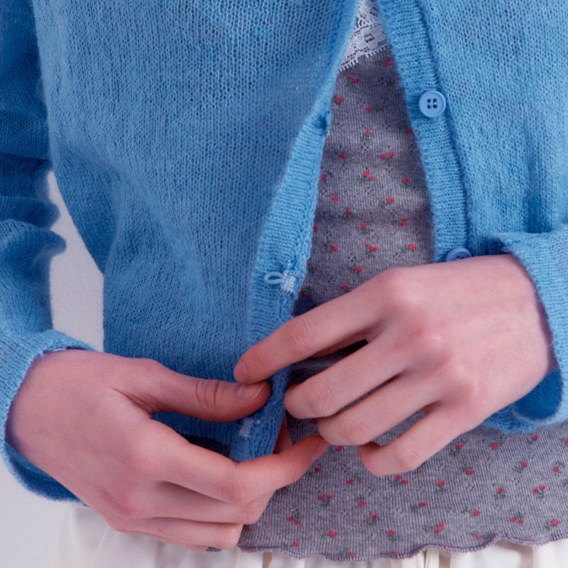 Scarf Set Cropped Knit Cardigan_Sky Blue