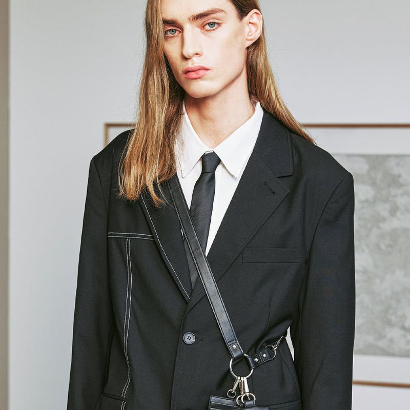 Half stitch single blazer black