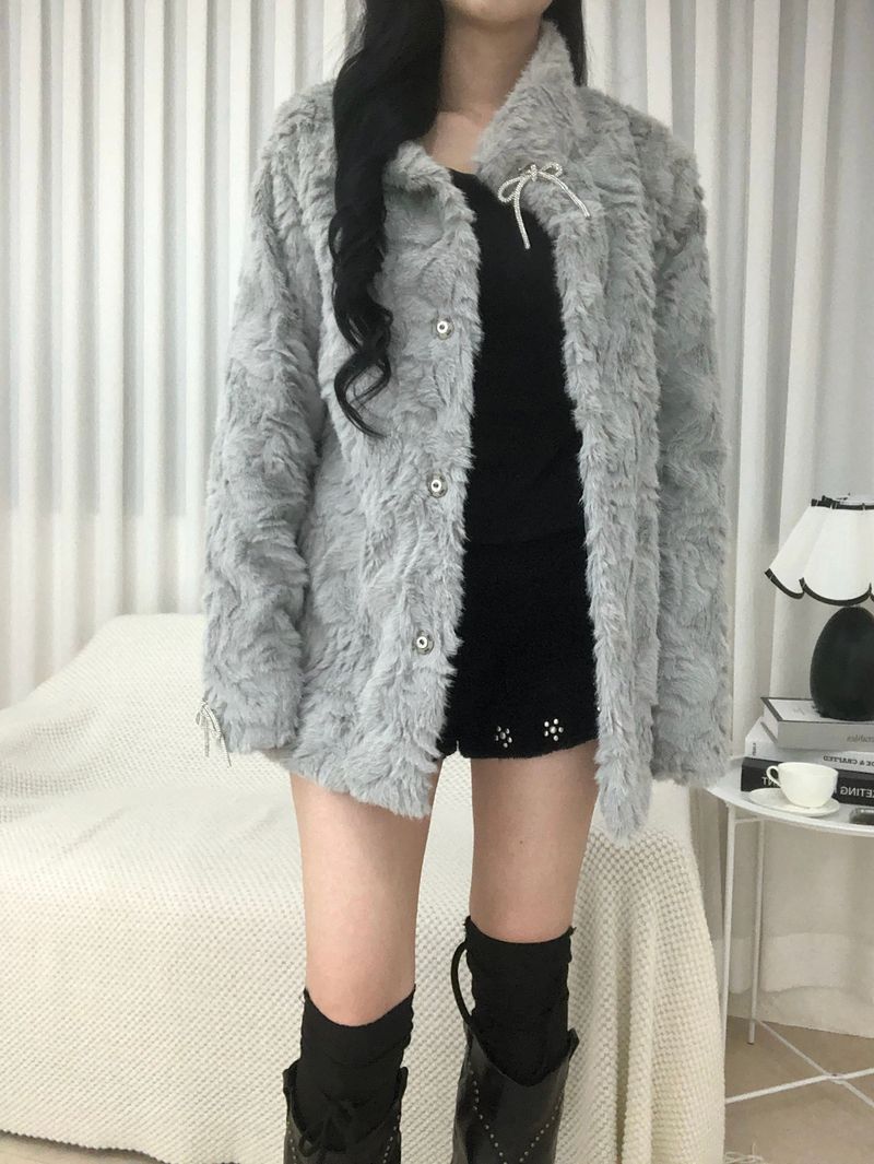 Vintage Creamy Ribbon Fur Jacket