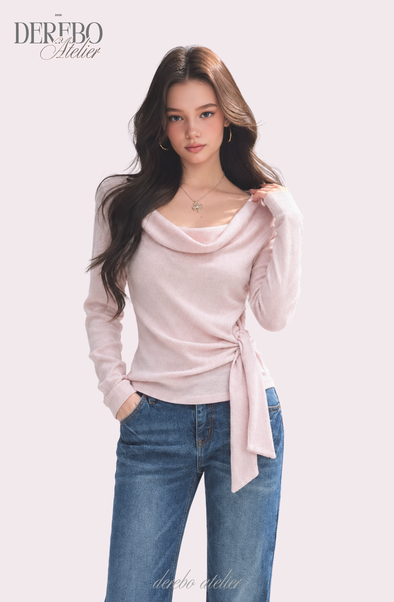 Flow Pink Shirring Wrap Knit Top