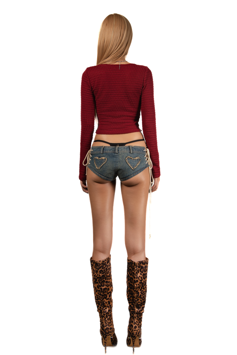 POP Long Sleeve Vneck Cropped Top