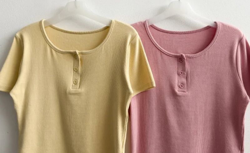 Waddoo hem round button short sleeve tee