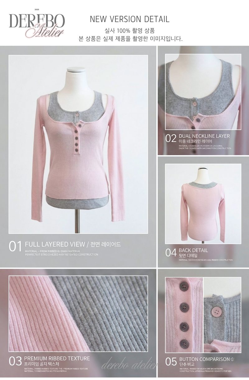 Pink bear ribbed long-sleeved T-shirt