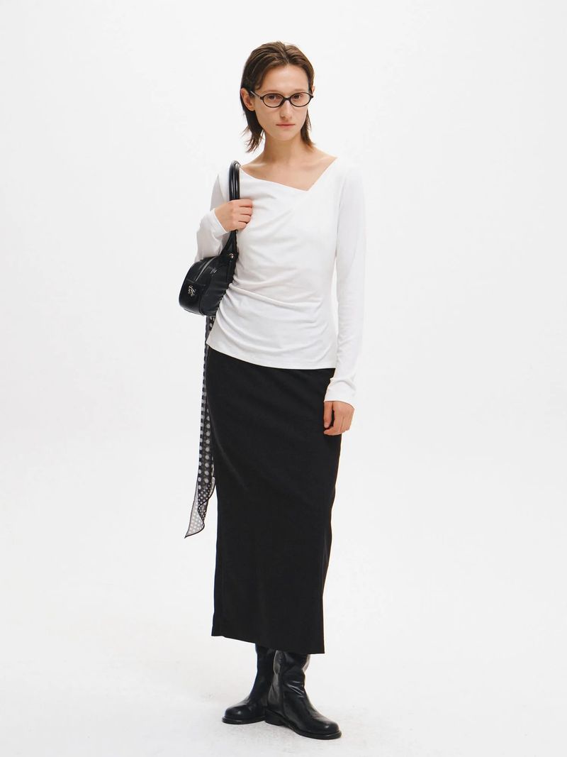 DRAPE SHIRRING LONG SLEEVE T-SHIRT