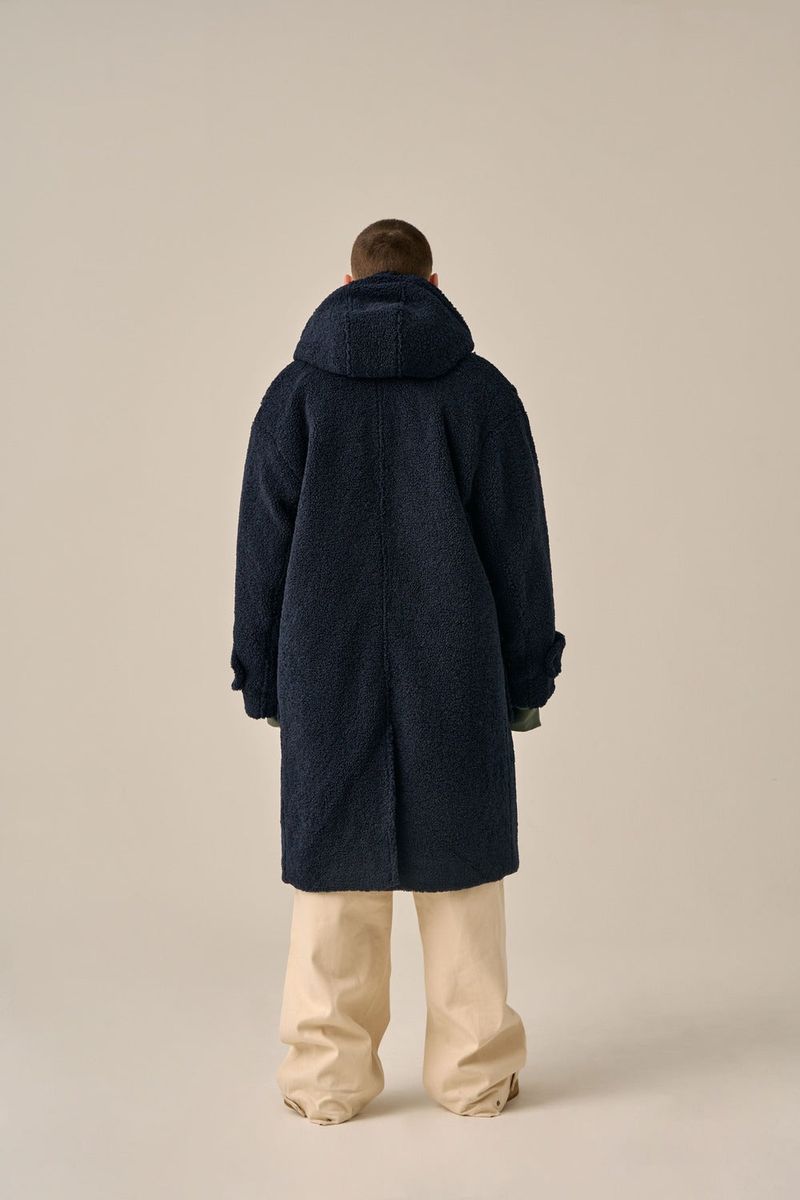 DUFFLE FLEECE HOODED COAT - NAVY