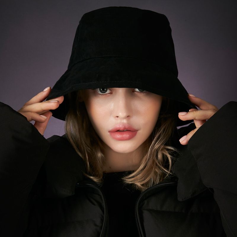 wide brim washing bucket hat black