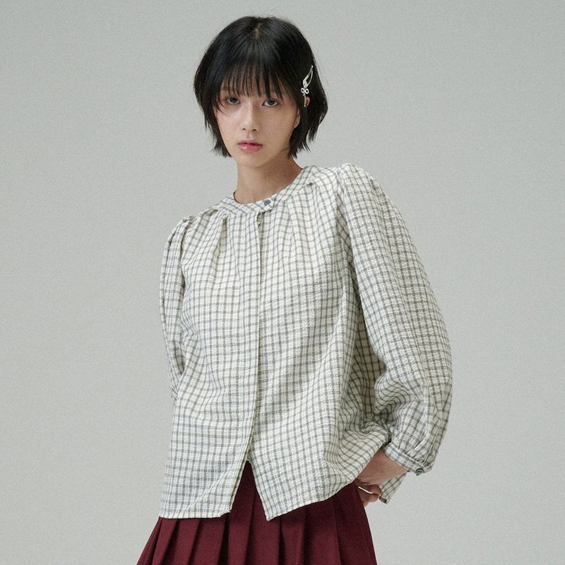 mellotory(メロートリー)の「CHECK PATTERN BLOUSE (LightBeige)(Tops)」