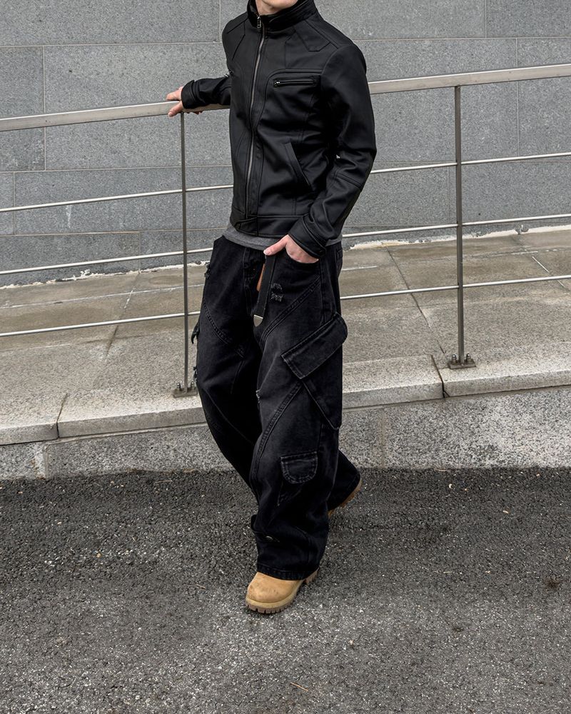 Sel Distressed Cargo Wide Denim