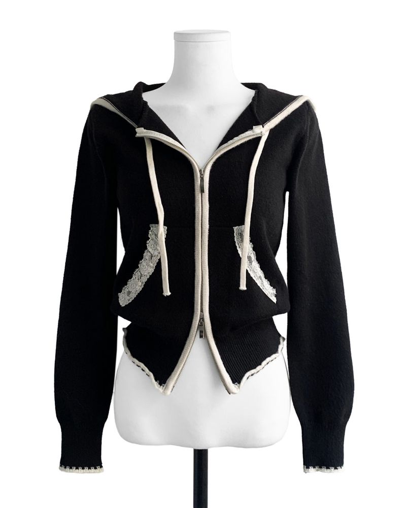 black latte laced knit hood JP