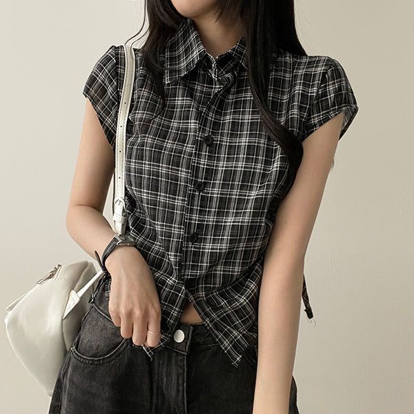 Motsu Check Side String Short Sleeve Shirt