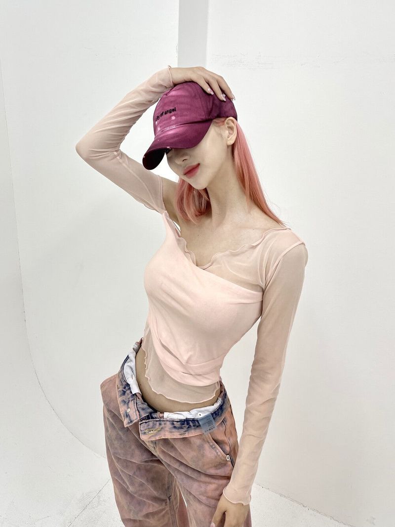 432. Summer wave mesh top (bk, wh, pk)