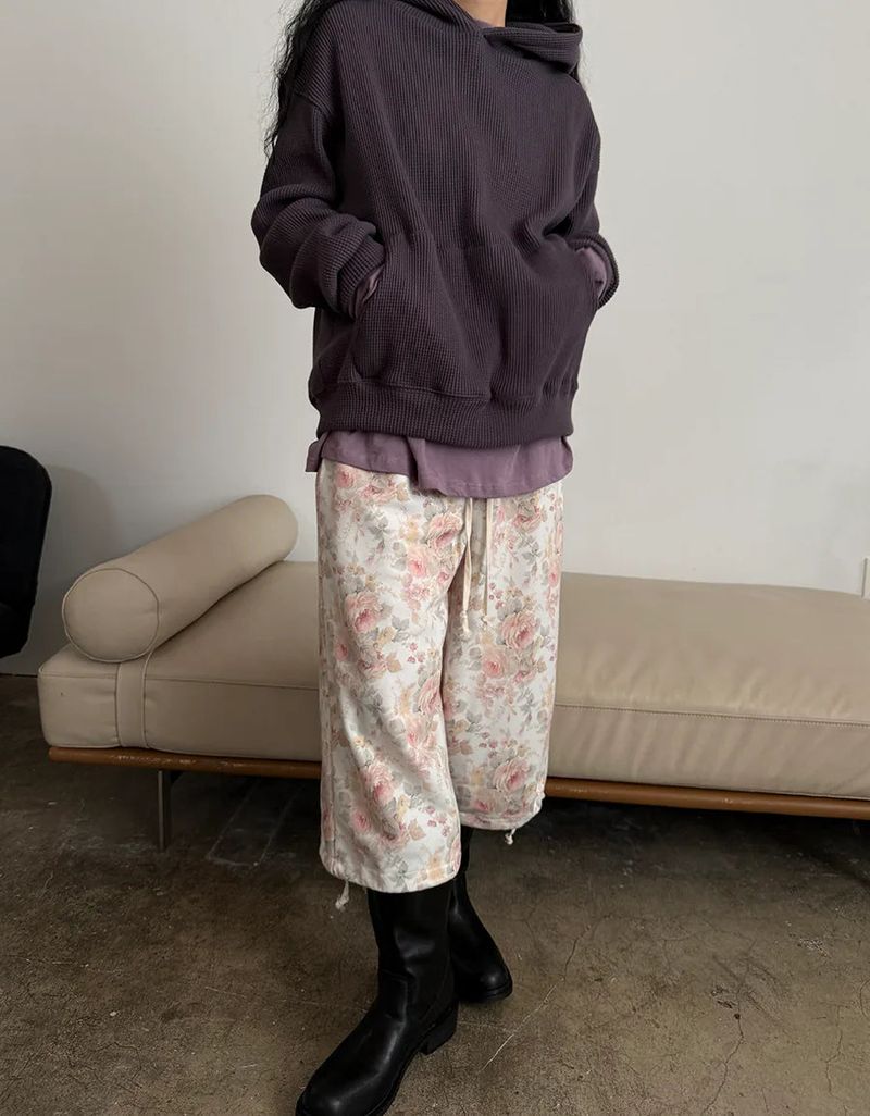 floral sweat crop pants
