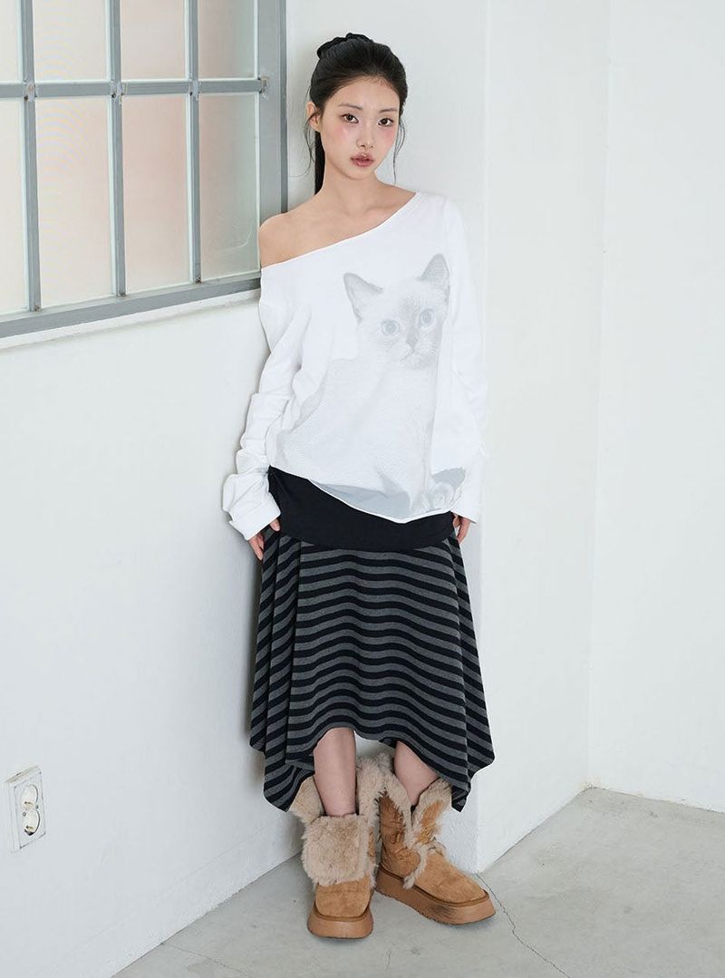 STRIPE SYMBOL UNBALANCED SKIRT