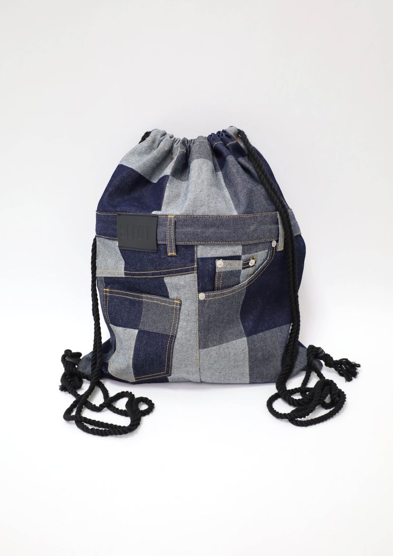 Square Denim Pocket Backpack