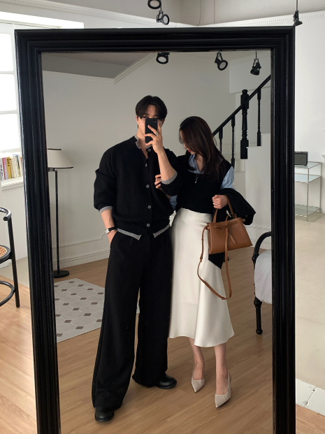 Lapel color scheme round neck button knit cardigan