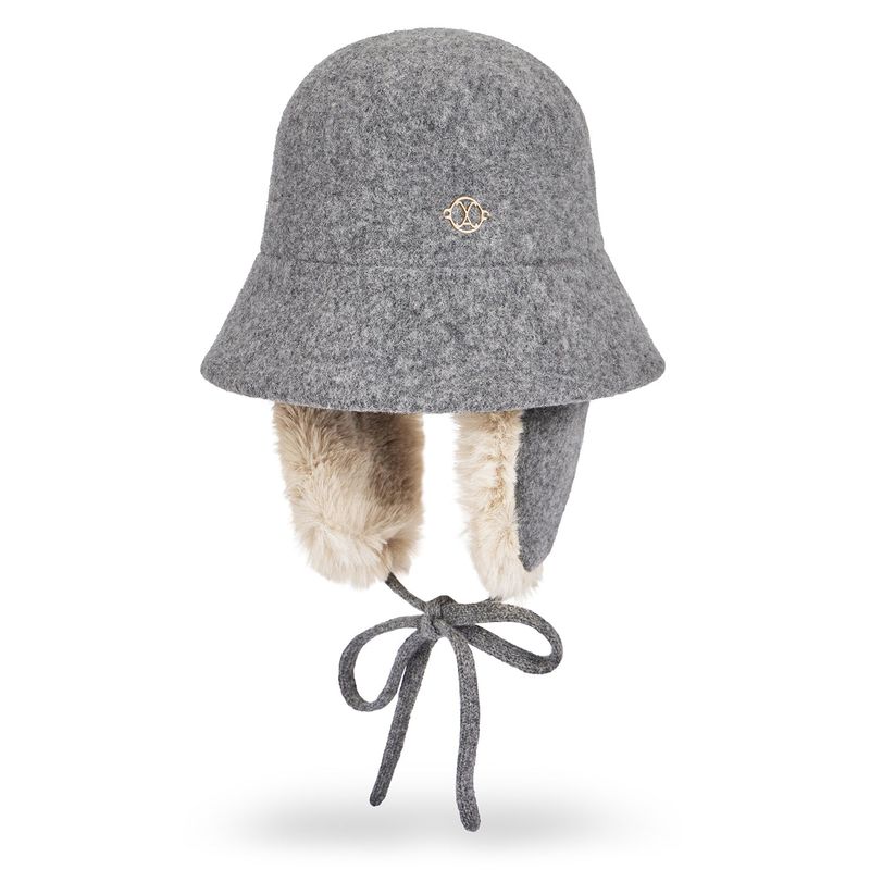 VA Curved Circle Logo Wool Blend Flap Bucket Hat / Melange Gray